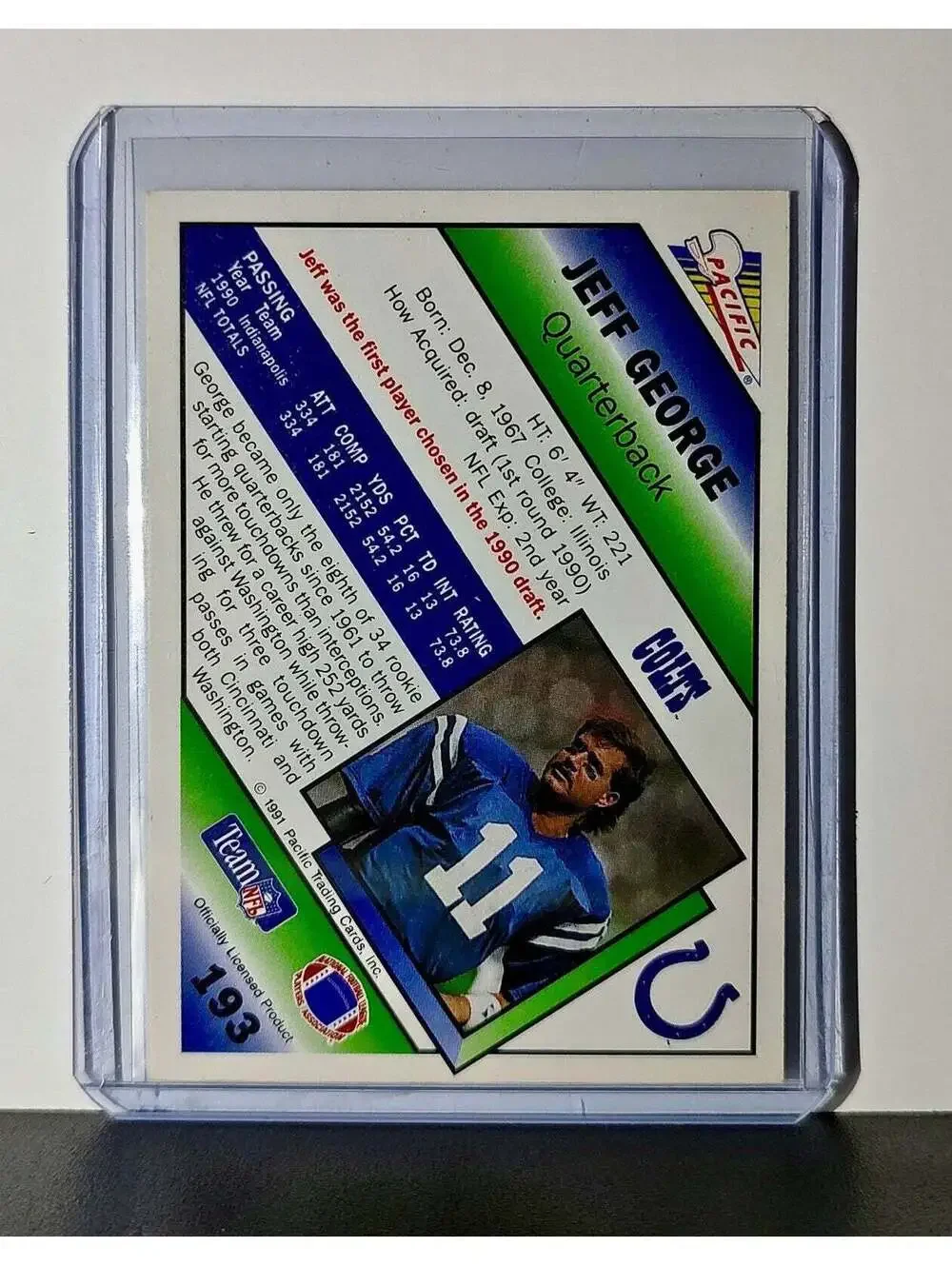 Jeff George 1991 Pacific NFL #193 Card Indianapolis Colts